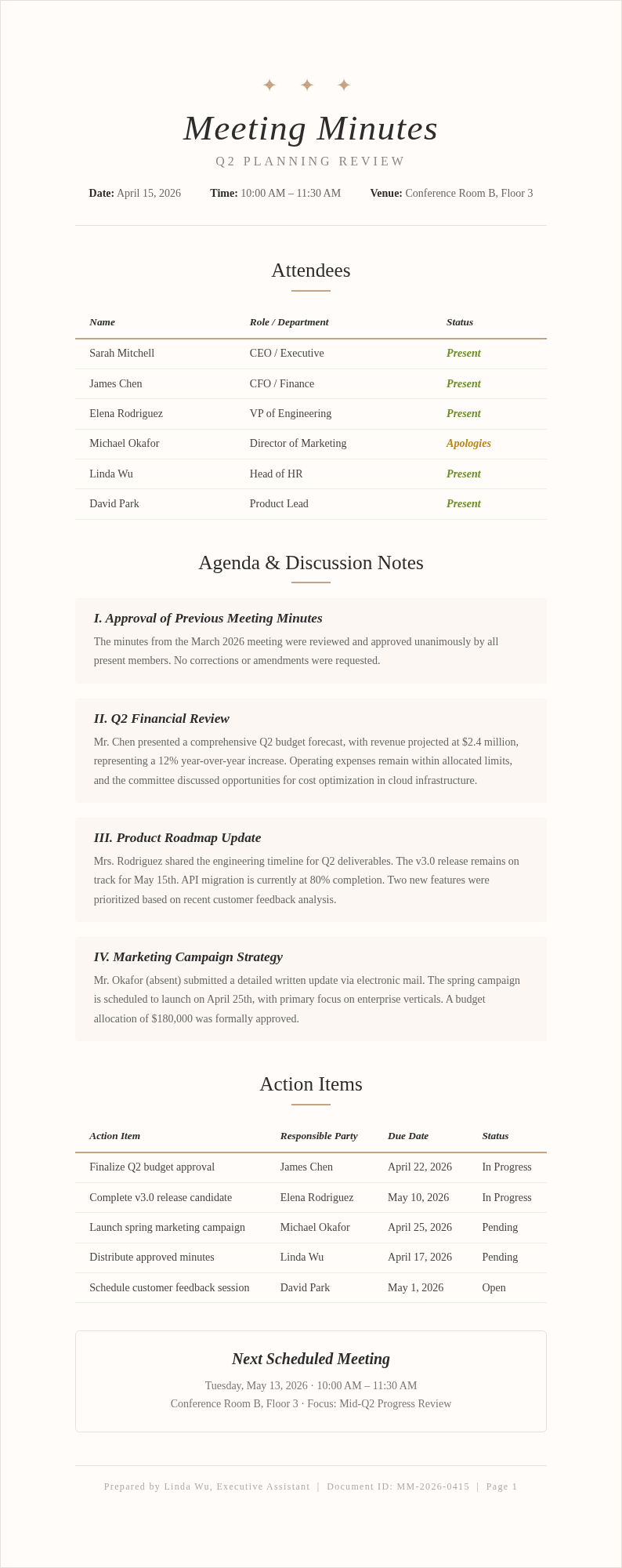 Elegant sophisticated luxury meeting minutes